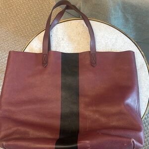 Black and Red Structured Tote Bag with Bold Stripe